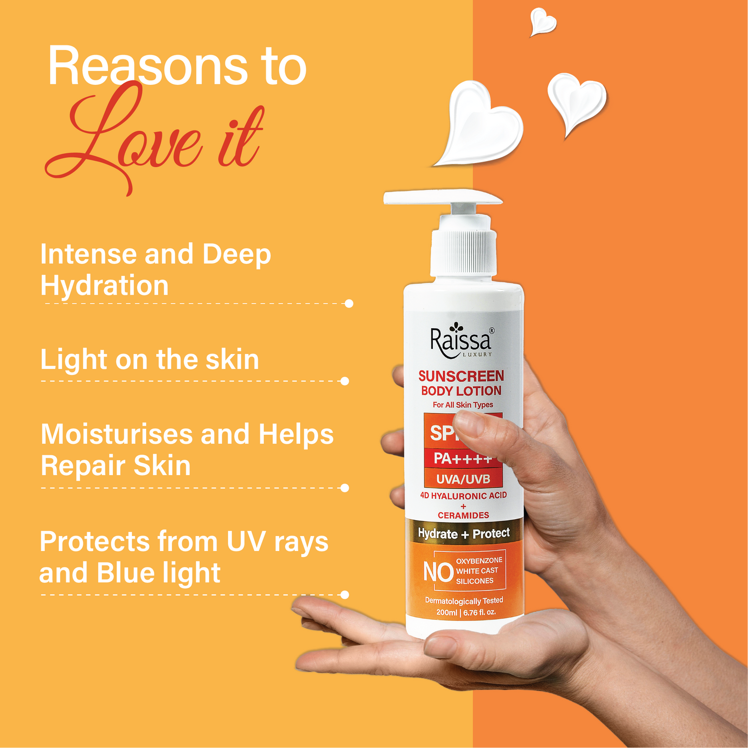 SPF 50 Sunscreen Body lotion, No Whitecast, All-Day Hydration