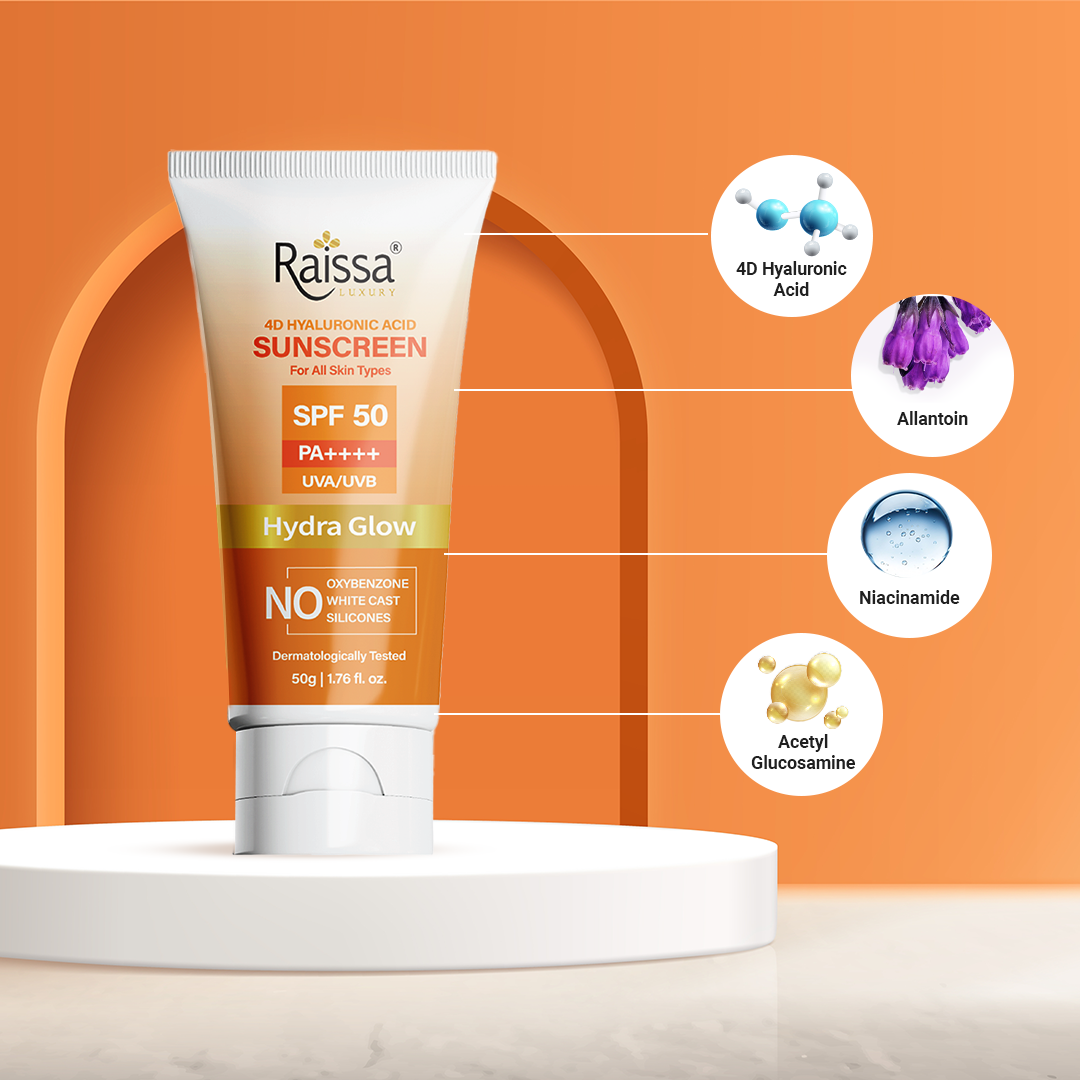 SPF 50 Sunscreen Hydra Glow - 3 in 1, No Whitecast, All-Day Hydration