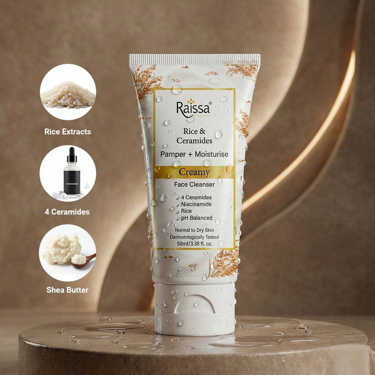 Raissa Creamy Face Cleanser for Hydrated Skin with 4 Ceramides & Rice Extracts