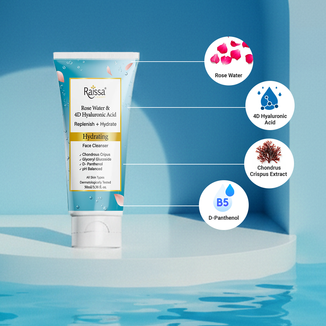 Raissa Hydrating Face Cleanser for Instant Moisture with Rose Water & 4D Hyaluronic Acid