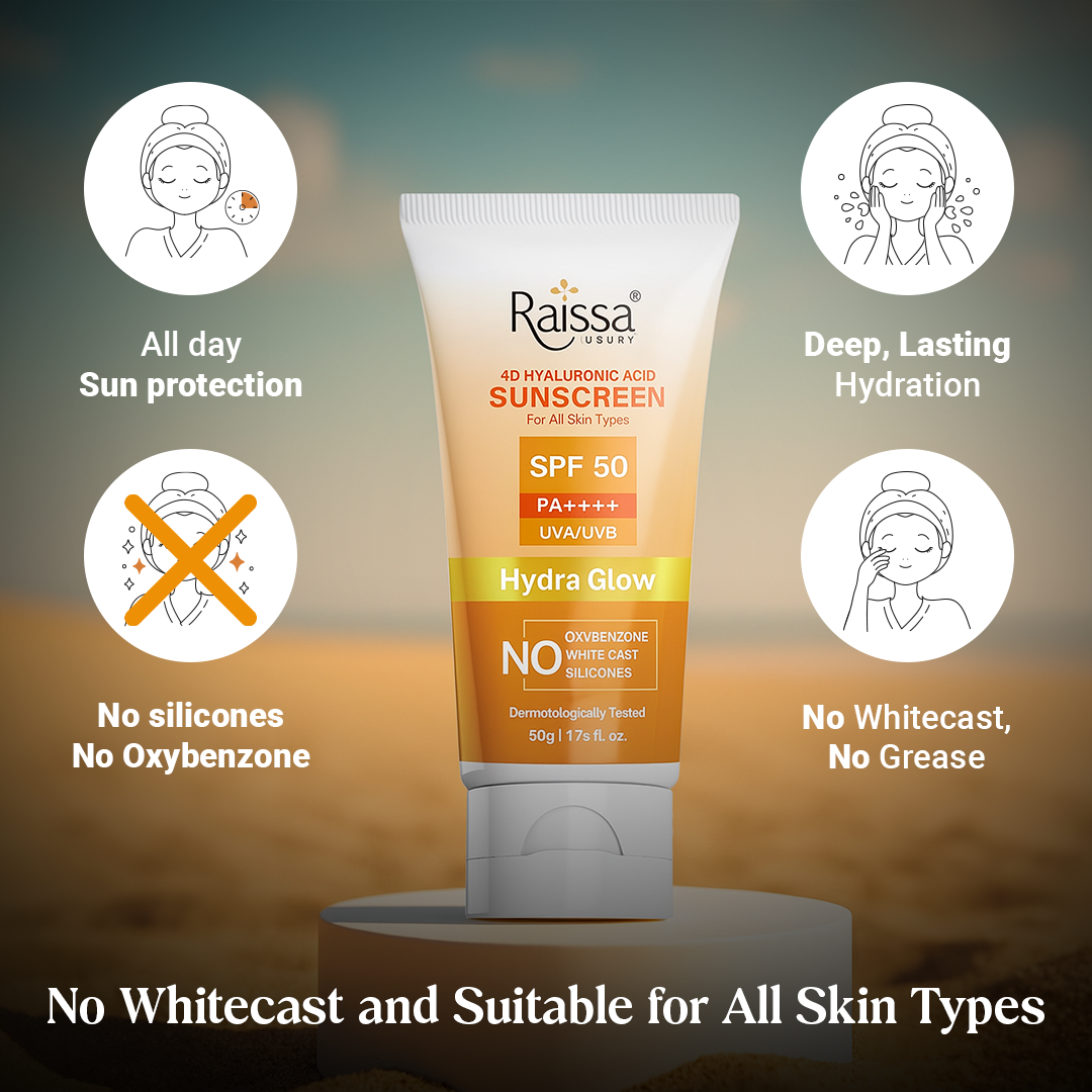 SPF 50 Sunscreen Hydra Glow - 3 in 1, No Whitecast, All-Day Hydration