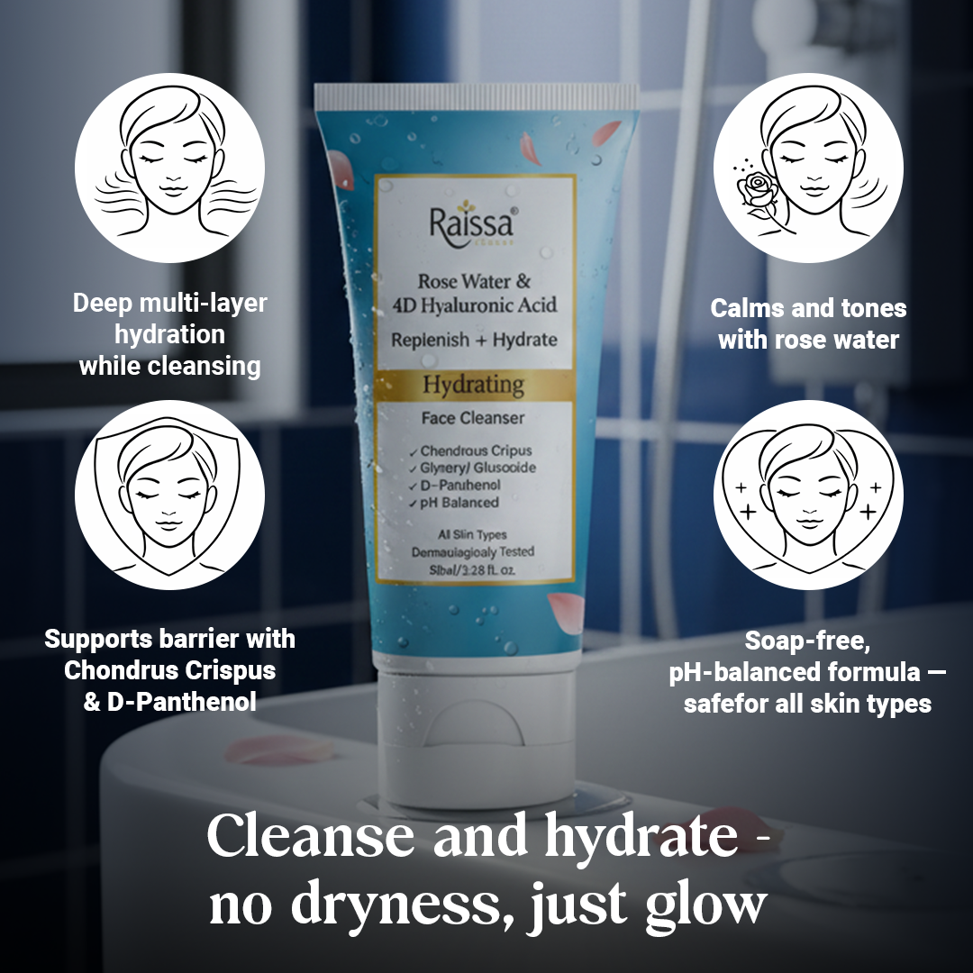 Raissa Hydrating Face Cleanser for Instant Moisture with Rose Water & 4D Hyaluronic Acid