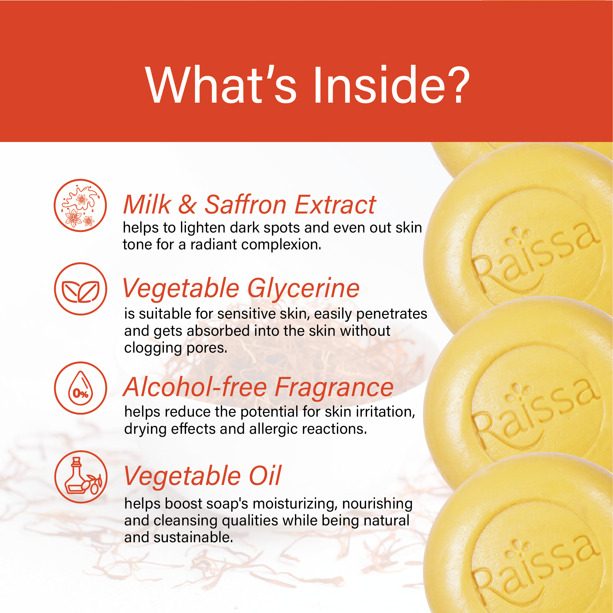 Raissa Premium Soap - Milk & Saffron, 85g