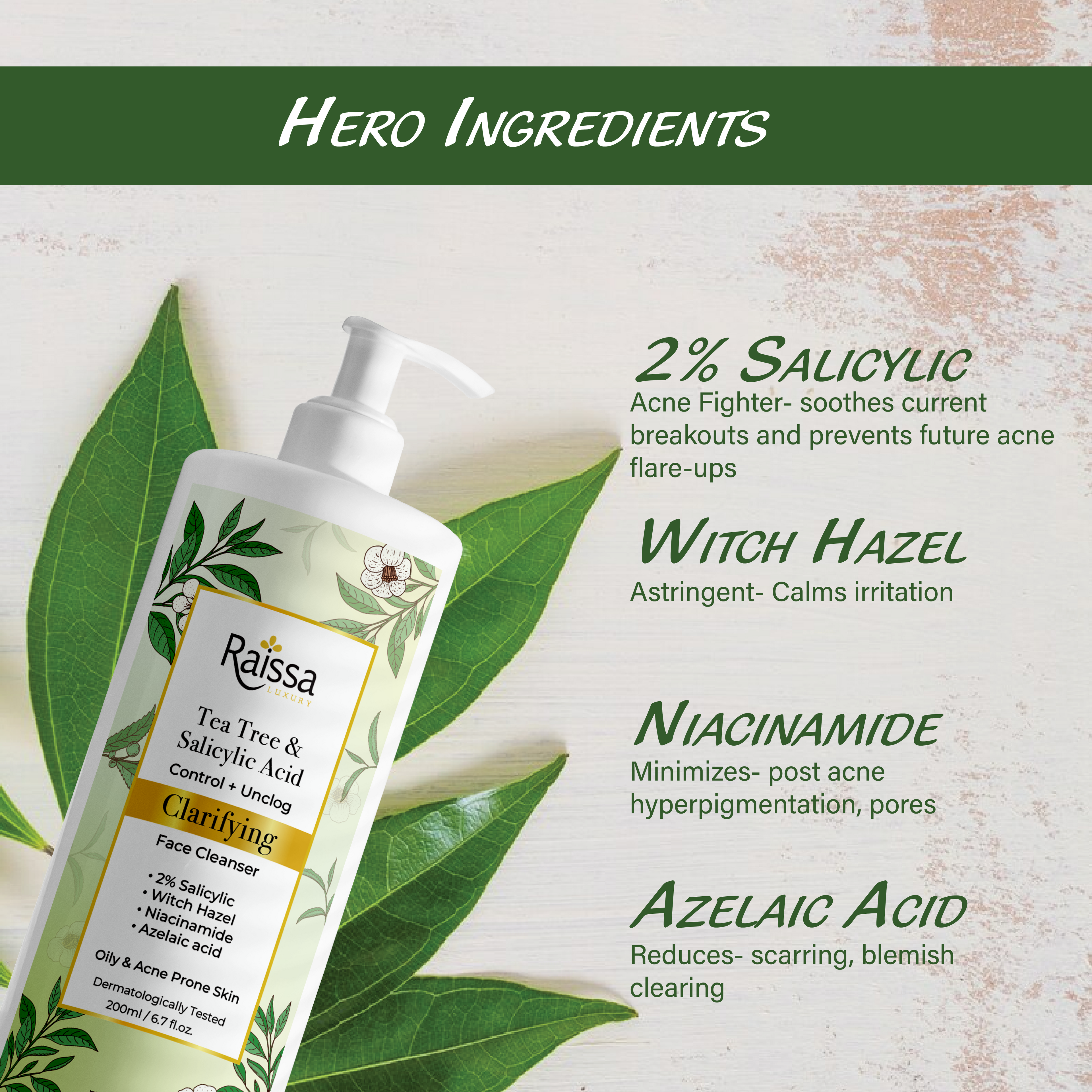 Clarifying Face Cleanser for Clear Skin with Salicylic Acid & Tea Tree