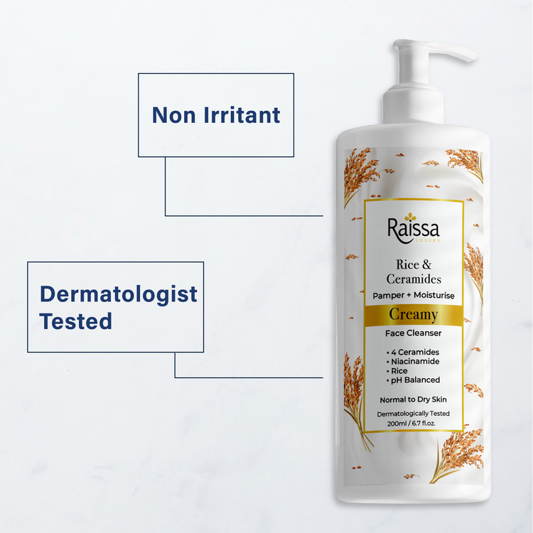 Raissa Creamy Face Cleanser for Hydrated Skin with 4 Ceramides & Rice Extracts