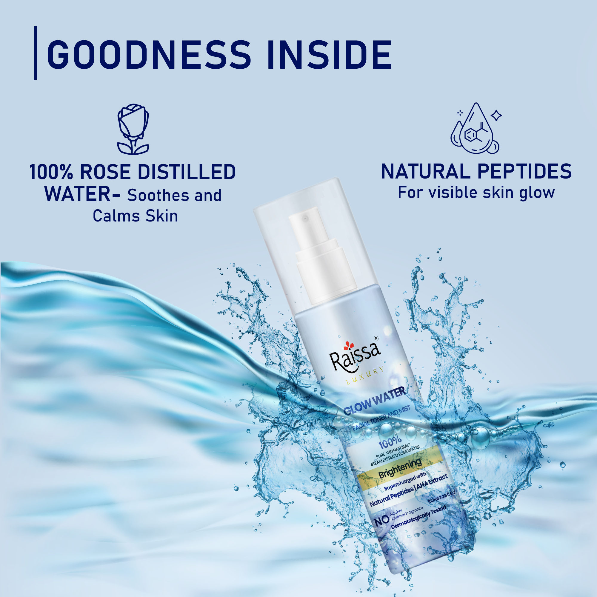 Raissa Glow Water Facial Toner & Mist, Everyday Hydration with Peptides & 4D Hyaluronic
