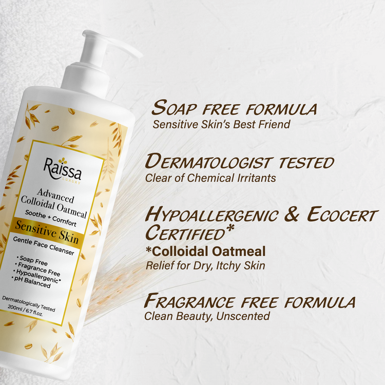 Raissa Sensitive Skin Face Cleanser for Gentle Calm with Colloidal Oatmeal & Hypoallergenic Formula