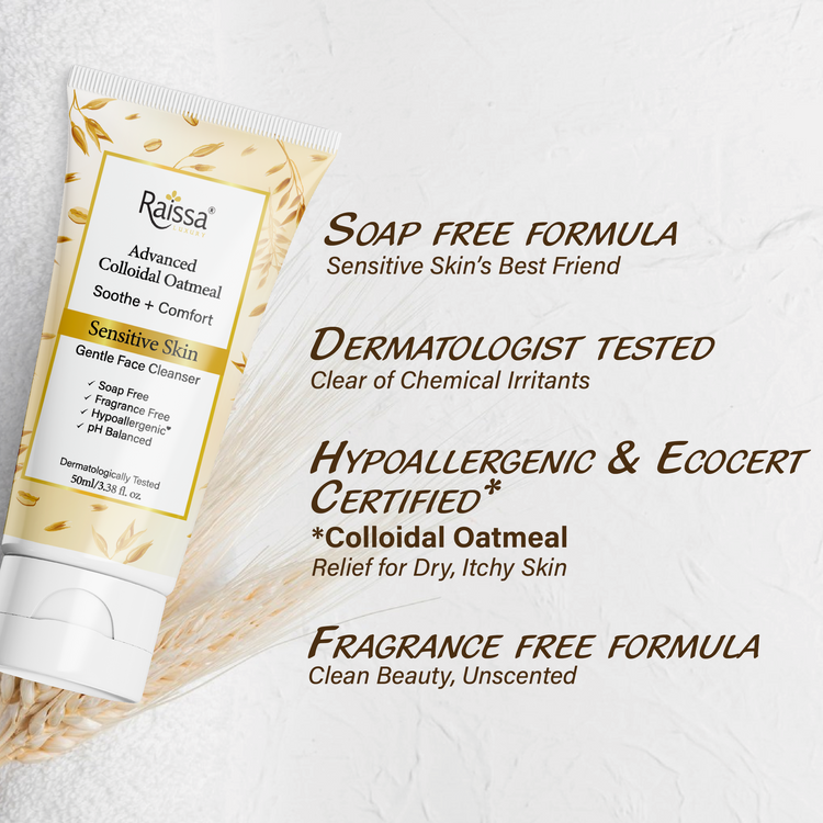 Raissa Sensitive Skin Face Cleanser for Gentle Calm with Colloidal Oatmeal &amp; Hypoallergenic Formula