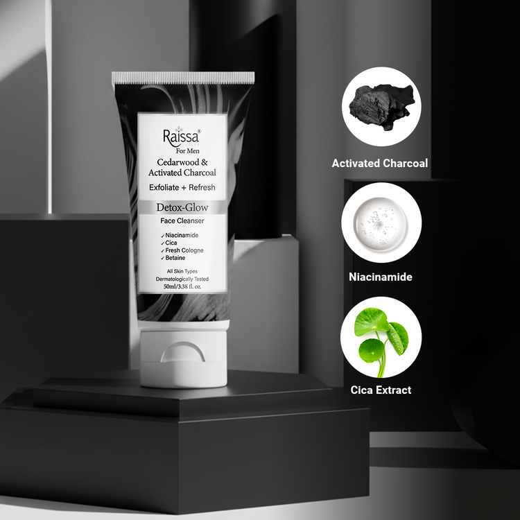 Raissa Men’s Detox Glow Charcoal Face Cleanser with Niacinamide &amp; Cica
