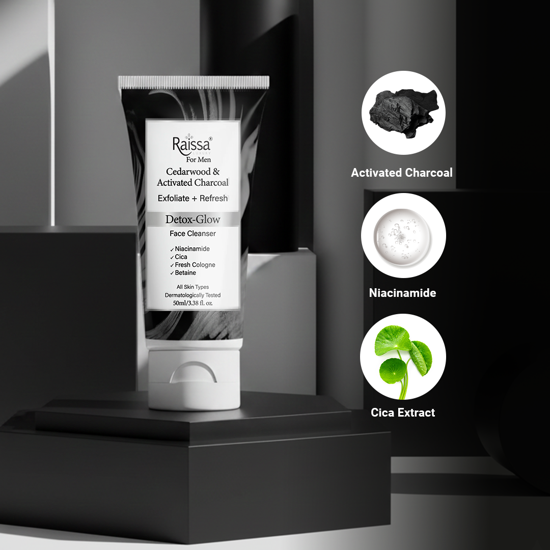 Raissa Men’s Detox Glow Charcoal Face Cleanser with Niacinamide &amp; Cica