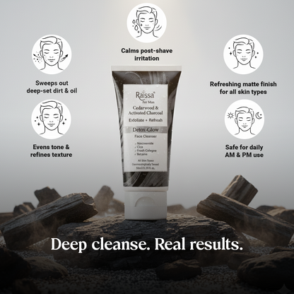 Raissa Men’s Detox Glow Charcoal Face Cleanser with Niacinamide &amp; Cica