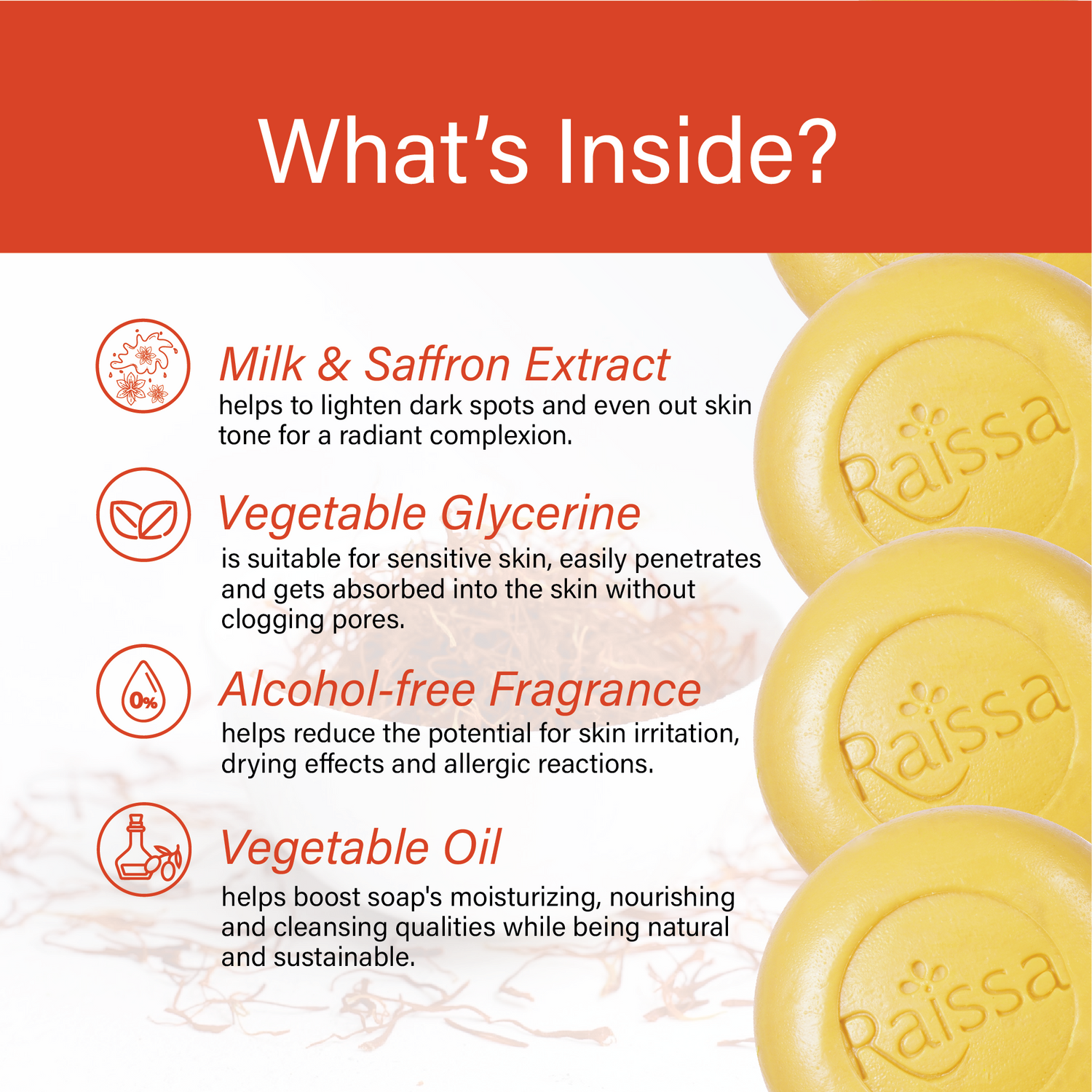Raissa Premium Soap - Milk &amp; Saffron, 85g