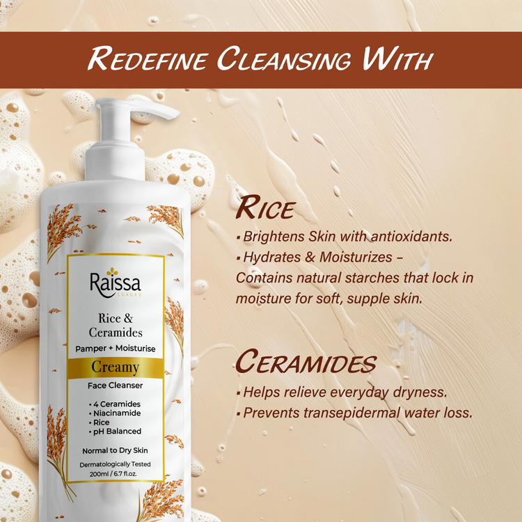 Raissa Creamy Face Cleanser for Hydrated Skin with 4 Ceramides &amp; Rice Extracts