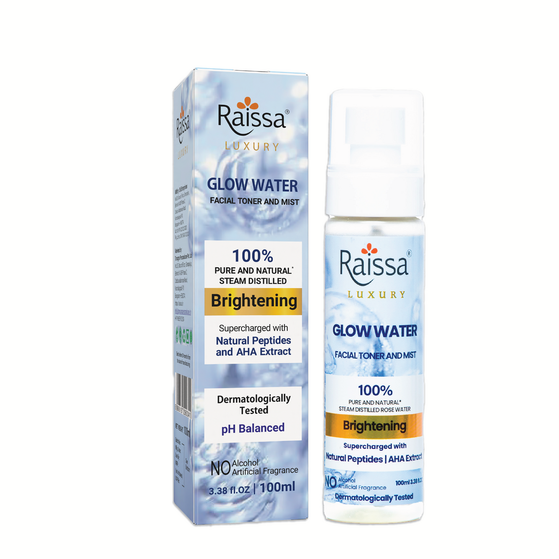 Raissa Glow Water Facial Toner & Mist, Everyday Hydration with Peptides & 4D Hyaluronic