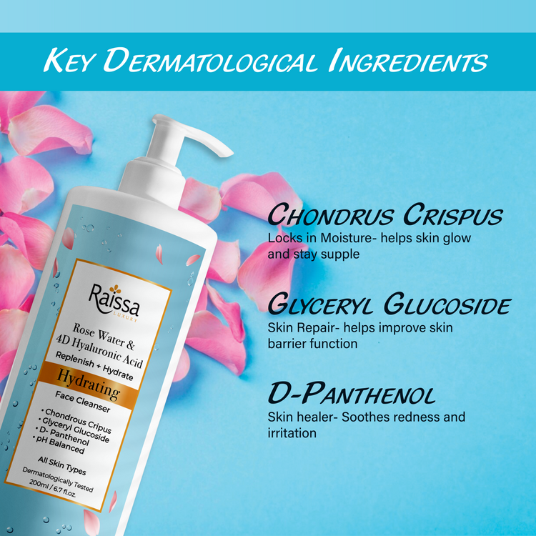 Raissa Hydrating Face Cleanser for Instant Moisture with Rose Water &amp; 4D Hyaluronic Acid