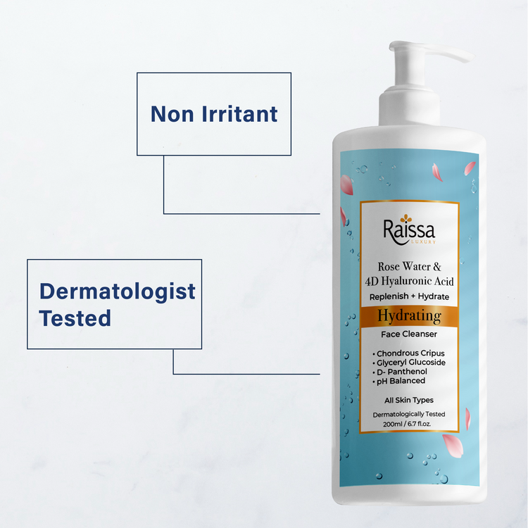 Raissa Hydrating Face Cleanser for Instant Moisture with Rose Water &amp; 4D Hyaluronic Acid